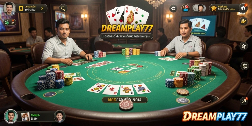 Screenshot utama menunjukkan momen seru saat bermain Poker di DREAMPLAY77.