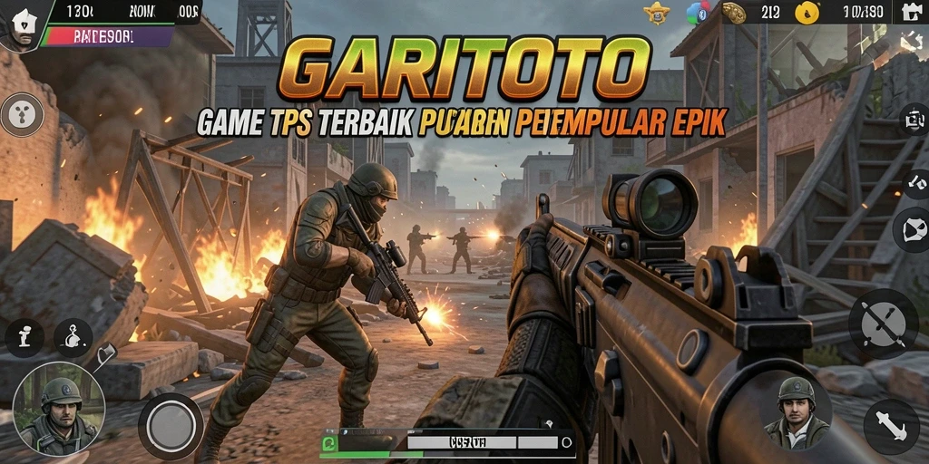 Screenshot GARITOTO menampilkan aksi pertempuran intens di lingkungan yang dinamis.