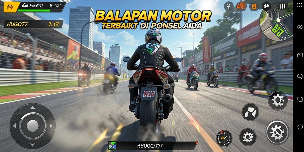 Screenshot dari gameplay balapan motor yang mendebarkan.