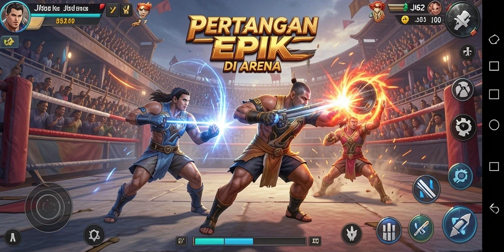 Screenshot menunjukkan aksi bertarung karakter-karakter dalam JJ62 yang mendebarkan.