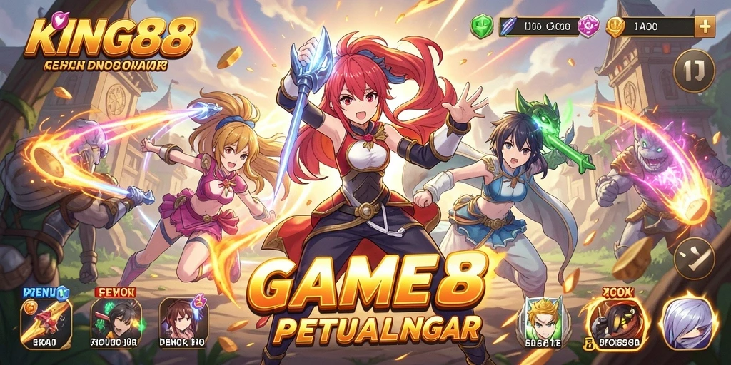 Screenshot KING88 menampilkan karakter Anime dalam aksi seru di arena pertempuran.