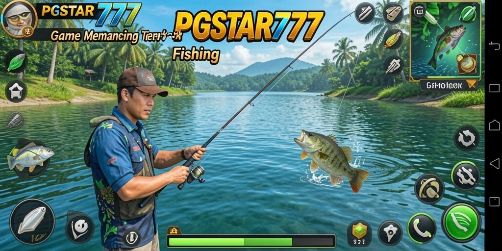 Screenshot PGSTAR777 menampilkan aksi memancing yang seru di lingkungan yang realistis.