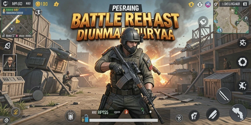 Tangkapan layar gameplay RP55 yang intens dan seru dalam pertarungan Battle Royale.