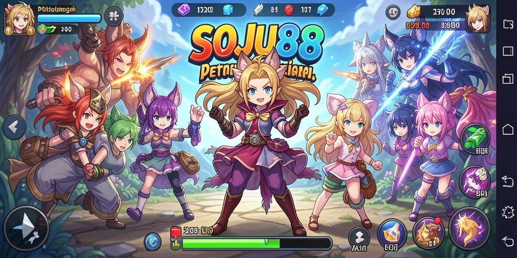 Tampilan gameplay SOJU88 yang menarik dan penuh warna.