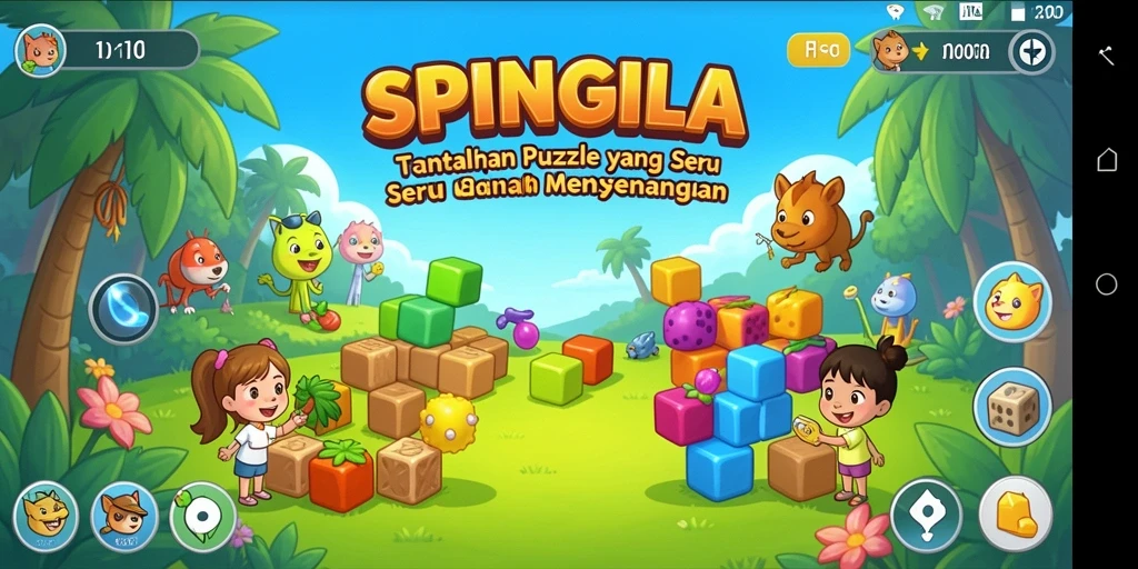 Tampilan gameplay SPINGILA yang penuh warna dan menantang.