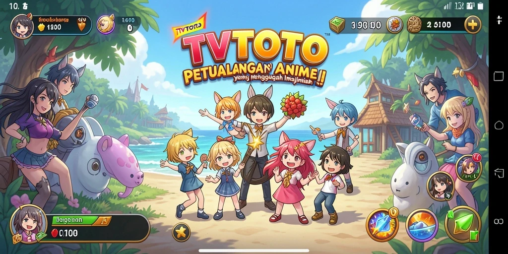 Screenshot utama TVTOTO menampilkan aksi karakter dalam pertarungan Anime.