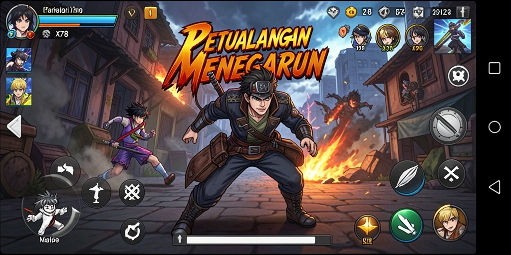 Screenshot X78 menampilkan aksi seru dalam dunia anime yang penuh warna.